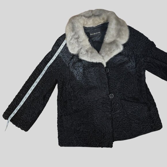 VTG Persian Lamb Fur Coat 8 Silver Mink Collar Mob Wife Chic Film Noir Luxe 50s - Picture 12 of 14